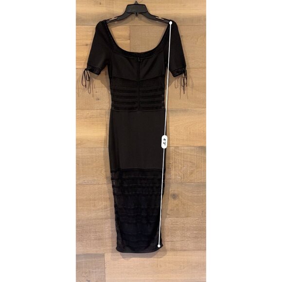 NEW HOUSE OF CB LILLA Add To Wishlist BLACK OPENWORK BLACK KNIT MIDI DRESS SIZE - Picture 11 of 13